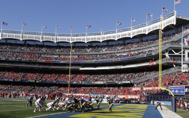 Notre Dame beat Rutgers in the 2013 Pinstripe Bowl in Yankee Stadium. 
