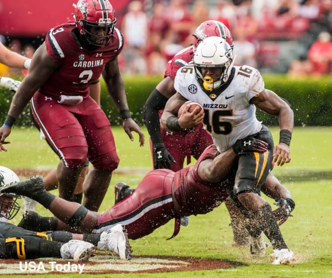 Running back Damarea Crockett had a 70-yard rushing touchdown overturned in the third quarter of Missouri's soggy loss to South Carolina.