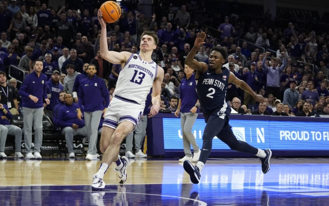 Barnhizer rises for a dunk down the stretch in Northwestern's 68-63 win over Penn State.