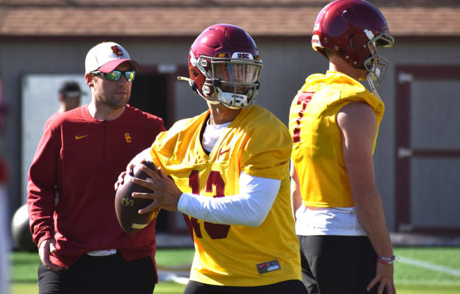 USC quarterback Caleb Williams goes through his first spring practice with the Trojans on Tuesday.