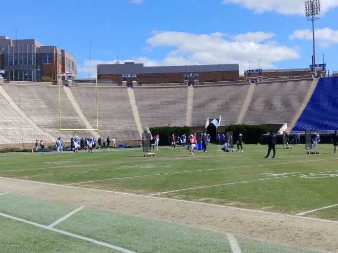 Duke practices in Wallace Wade Stadium on Saturday. 