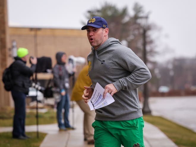 Notre Dame offensive coordinator Gerad Parker is working through his first spring leading the Irish offense.