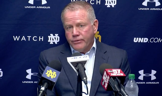 Brian Kelly and Notre Dame coach Mack Brown will face each other for the first time.