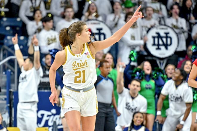 Notre Dame senior forward Maddy Westbeld has announced she'll return to Notre Dame for one more season, in 2024-25.