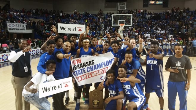 Forrest City celebrates after winning the 5A boys state title