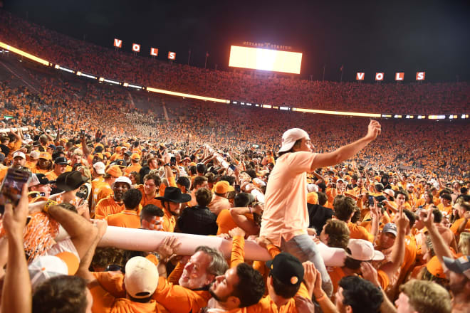 UT fans stormed the field for the first time since 1998 after beating Alabama.