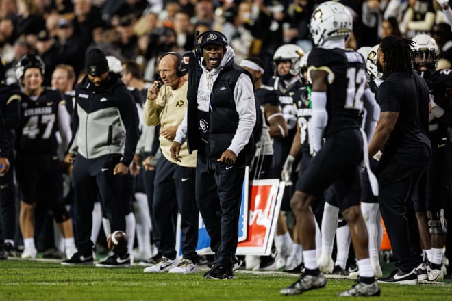 Head coach Deion Sanders on the sideline on Nov. 5 against Oregon State. 