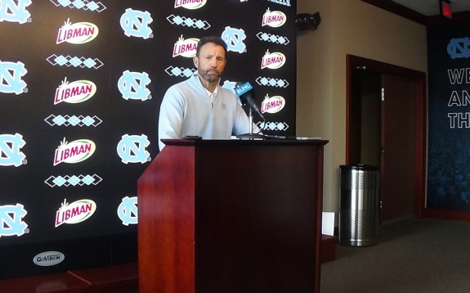 UNC Coach Larry Fedora said Monday he and Bubba Cunningham talk each week, but not about his future.