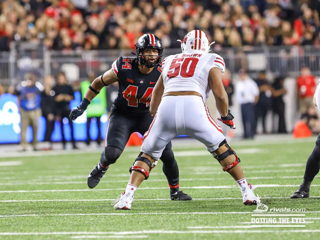 J.T. Tuimoloau leads Ohio State's defense in pressures so far in 2022. (Birm/DTE)