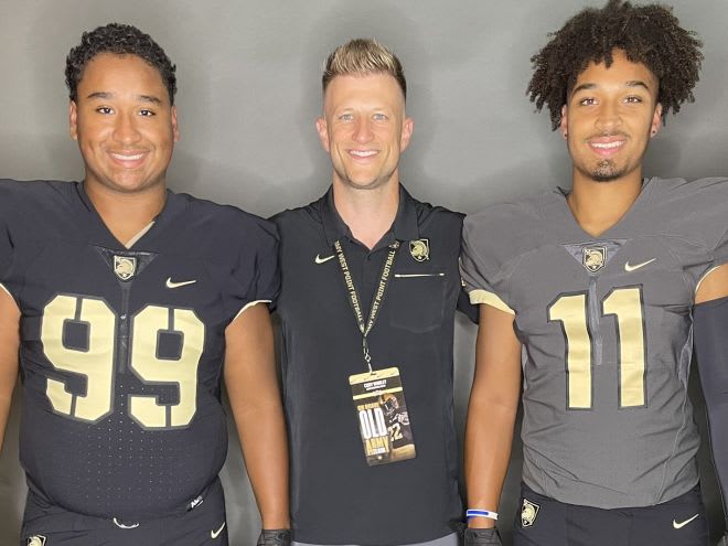 Mason Davis, Army QB Coach Cody Worley & Micheal Davis during OV