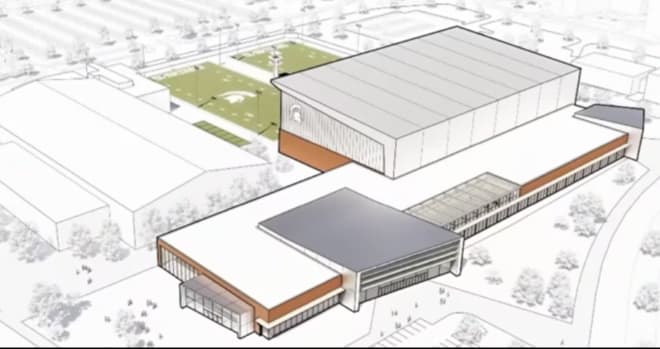 Plans for the Tom Izzo Football Building call for the complex to stand where MSU's tennis courts currently sit. 