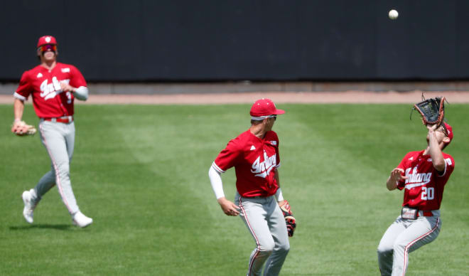 ndiana Hoosiers outfielder Nick Mitchell (20) catches a fly ball during the NCAA baseball game against the Purdue Boilermakers, Sunday, May 5, 2024, at Alexander Field in West Lafayette, Ind.