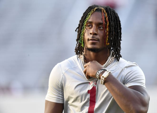 Alabama Crimson Tide defensive back Kool-Aid McKinstry (1) comes on the field for pregame warmup before a game against the LSU Tigers at Bryant-Denny Stadium. | Photo: Gary Cosby Jr.-USA TODAY Sport