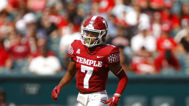 Temple corner back Jalen McMurray in action against Rutgers during an NCAA football game on Saturday, Sept. 17, 2022, in Philadelphia.