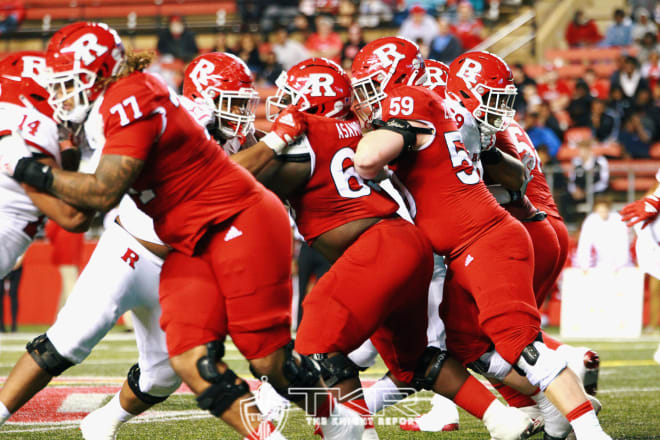 Rutgers offensive line during the 2022 Scarlet-White Game