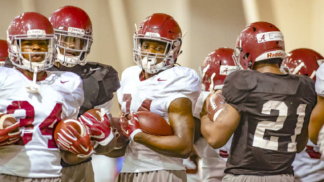 Alabama head coach Nick Saban said the Crimson Tide's depth at the running back position is a "good problem to have." Photo | Laura Chramer
