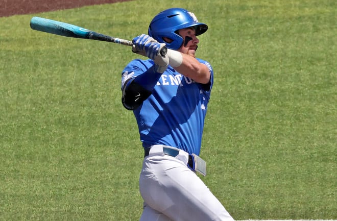 Kentucky's James McCoy watched his second-inning home run sail over the wall in right field at Kentucky Proud Park. 