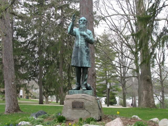 "Fair-Catch Corby" remains a landmark at Notre Dame for the absolution he gave in the Civil War's Battle of Gettysburg.