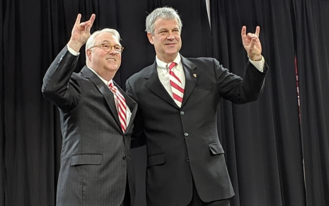 Chancellor Randy Woodson (left) has tabbed Boo Corrigan (right) to succeed Debbie Yow as NC State's director of athletics.