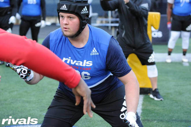 Johnson during OL drills at the Rivals Camp