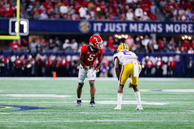 Georgia wide receiver Adonai Mitchell (5) during the 2022 SEC Championship Game at Mercedes-Benz Stadium in Atlanta, Ga., on Saturday, Dec. 3, 2022. (Photo by Tony Walsh/UGA Sports Communications)