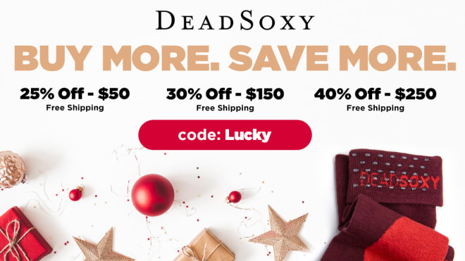 Use promo code LUCKY for at least 25% off your order at DeadSoxy.com. Details above.