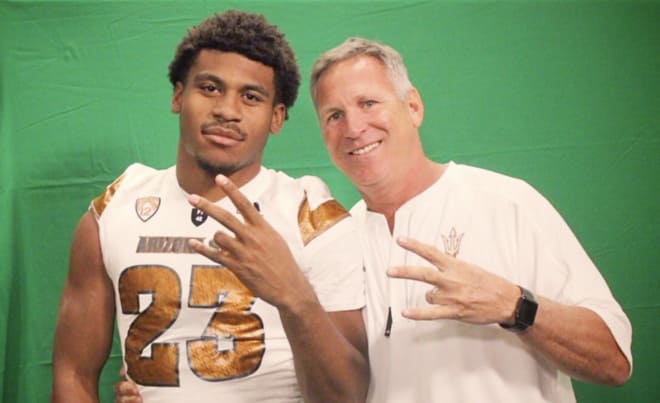 Hughes with former ASU linebackers coach, Keith Patterson, who recruited him to the Sun Devils. Hughes committed in June of 2017.