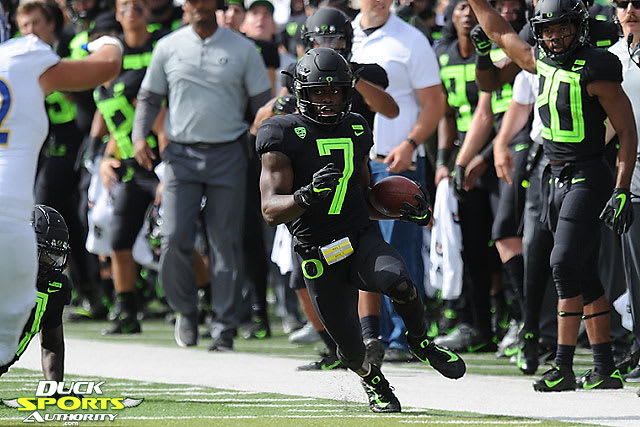 Ugochukwu Amadi zooms up the sideline with a punt return. The Ducks do-everything safety broke loose with three returns for 100 yards in last week's game against San Jose State.