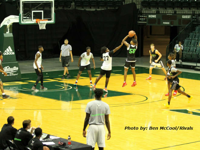 Berkeley Prep forward C.J. Hawkins Jr. attempts a jumper from the elbow at the USF Elite Camp