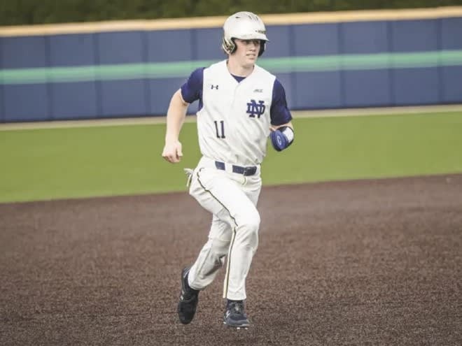 Irish freshman infielder Jack Penney circles the bases after a seventh-inning homer Sunday against Pitt.