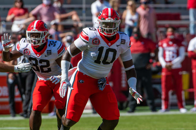 Malik Herring (10) and Monty Rice (32) are a part of a senior class hoping to set a new UGA record. (UGA Sports Communications)