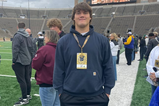 Tyler Merrill, pictured above, officially became a target on Notre Dame recruiting board's in the 2026 class earlier this week with a Pot of Gold Day offer. Inside ND Sports has the rundown on Merrill from his high school coach Josh Oswalt. 