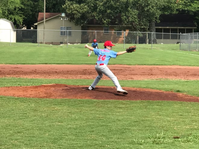 Carson McCready delivers a pitch Saturday morning in Batesville, Mississippi.