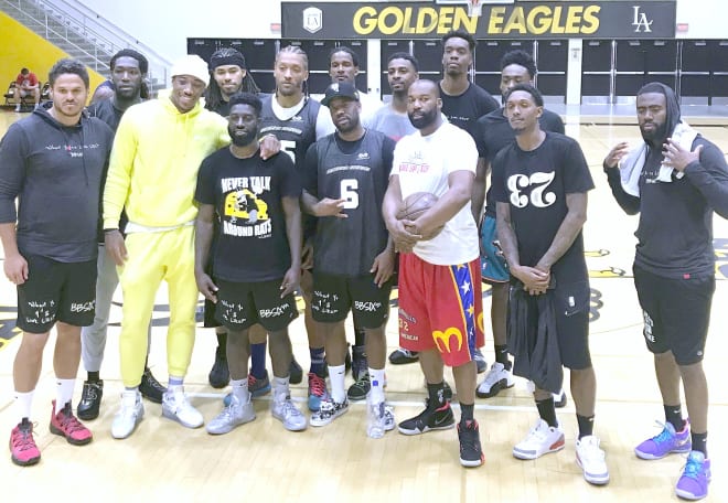 DeMar (in yellow), Trevor, Dorell , Pooh Jeter, and others at the Hometown Favorites Clinic
