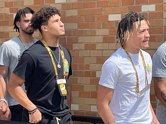 Greathouse (left) was one of Notre Dame's top offensive targets to visit for the Blue-Gold Game.