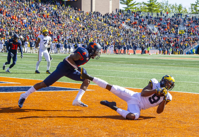 Michigan football junior wideout Donovan Peoples-Jones made a crucial touchdown catch against the Illini in the fourth quarter to give U-M a 10-point lead. 