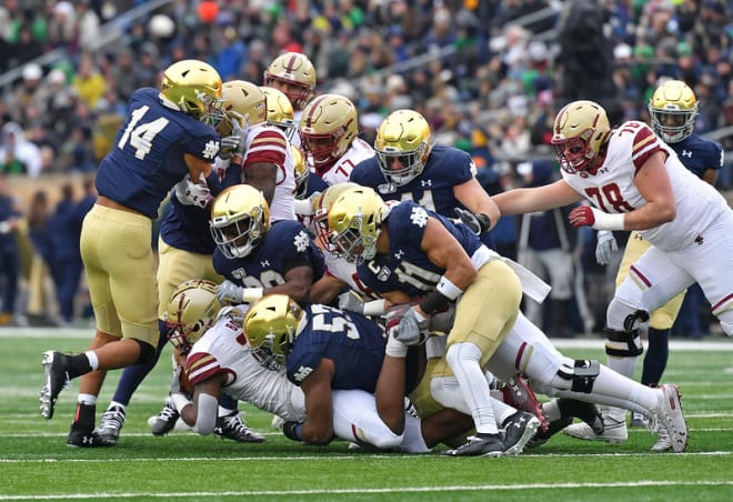 Notre Dame has won seven straight versus Boston College since 2009, most recently 40-7 last year.