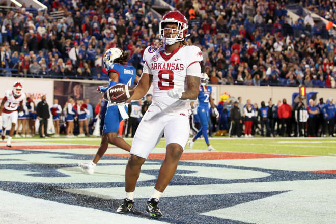 Arkansas tight end Ty Washington caught a touchdown pass in the Razorbacks' Liberty Bowl win over Kansas.