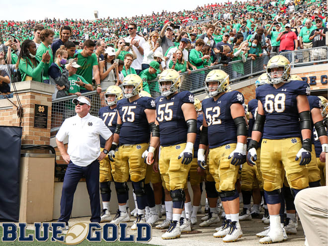 Notre Dame Fighting Irish football head coach Brian Kelly and his players 