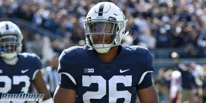 Saquon Barkley models PSU's throwback jersey against Indiana 