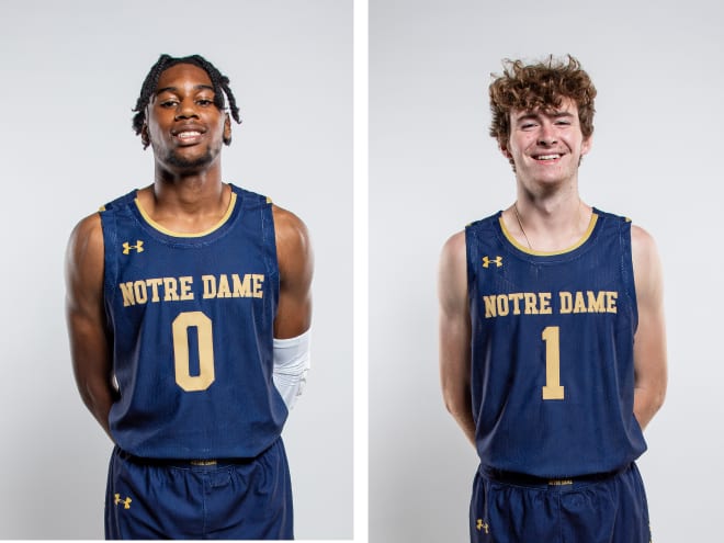 Notre Dame Fighting Irish men’s basketball guards Blake Wesley and JR Konieczny