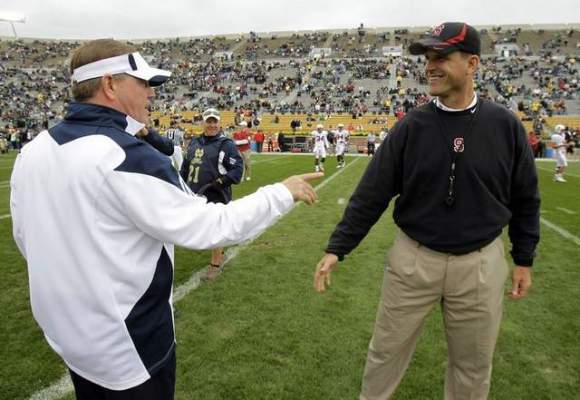 ND head coach is hopeful this Jim Harbaugh doesn't show up Saturday night in Ann Arbor to kick his butt.