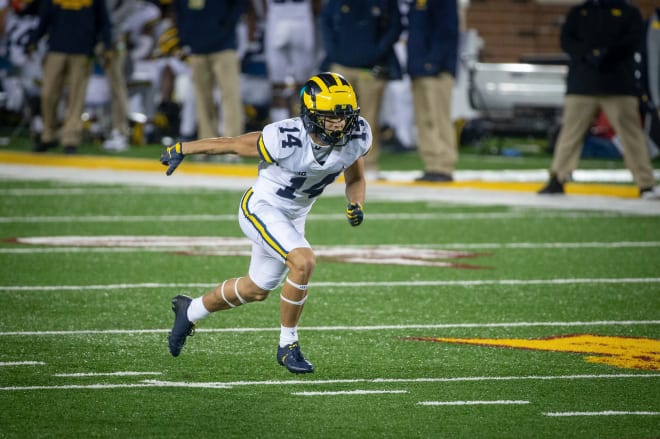 Michigan Wolverines football wide receiver Roman Wilson caught nine passes for 122 yards and one touchdown last season.