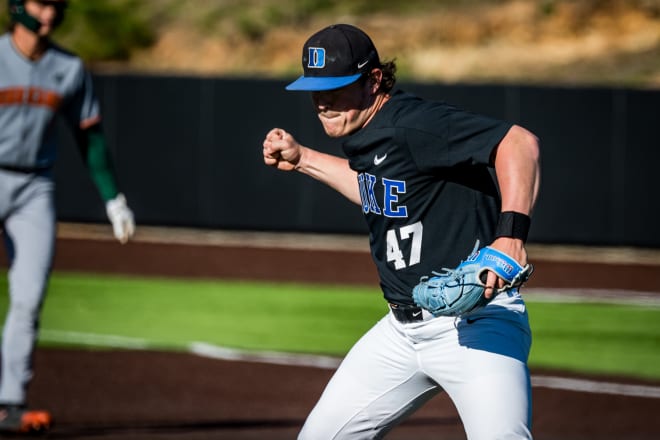 Duke's Charlie Beilenson celebrates during Saturday's win over Miami. 