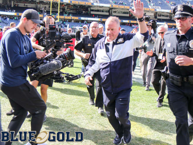 Notre Dame Fighting Irish football head coach Brian Kelly following win No. 106