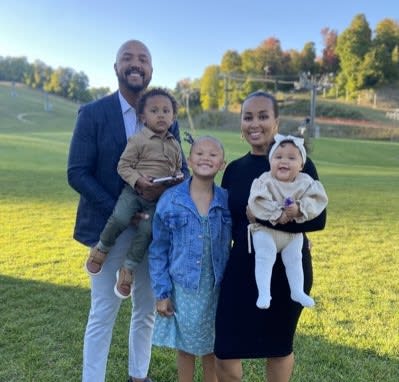 Former Irish wide receiver Michael Floyd with (from left) son Michael Jr., daughter Cienna, wife Sydney and daughter Liv. 