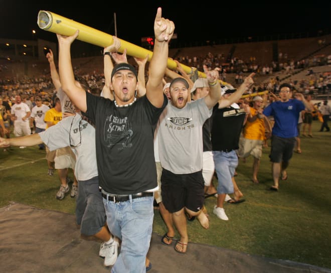 UCF fans celebrated the 23-13 win against Marshall on Sept. 24, 2005 by dismantling the goal posts.