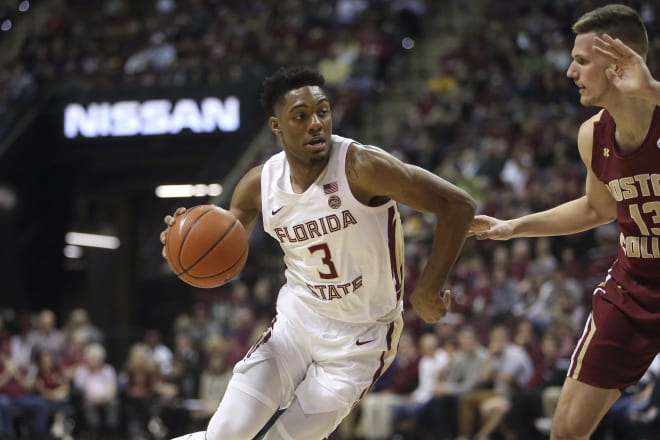 Senior Trent Forrest drives against Boston College on Saturday.