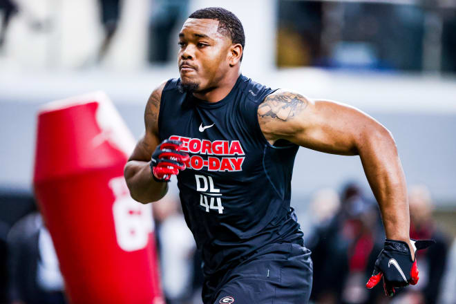 Georgia defensive lineman Travon Walker (44) during Georgia’s Pro Day in the Payne Indoor Athletic Facility in Athens, Ga., on Wednesday, March 16, 2022. (Photo by Tony Walsh/UGA Sports Communications)