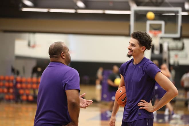 K-State assistant coach Jermaine Henderson and forward Ismael Massoud